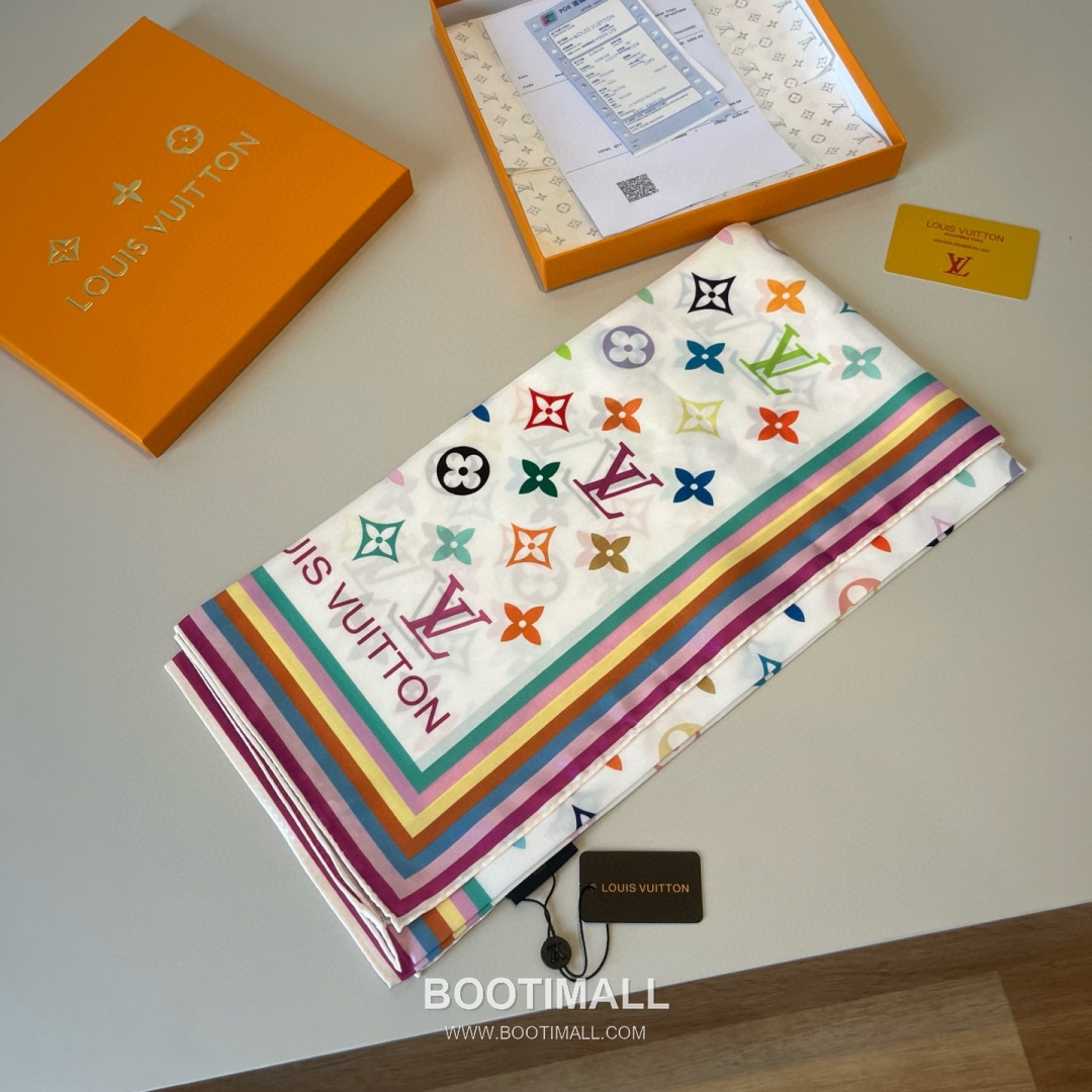 Louis Vuitton Monogram Silk Scarf Twill Silk Multicolor Belt 루이비통 모노그램 실크 스카프 트윌 실크 멀티컬러 벨트 90x90cm 6