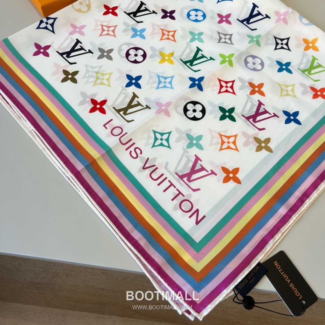 Louis Vuitton Monogram Silk Scarf Twill Silk Multicolor Belt 루이비통 모노그램 실크 스카프 트윌 실크 멀티컬러 벨트 90x90cm 8