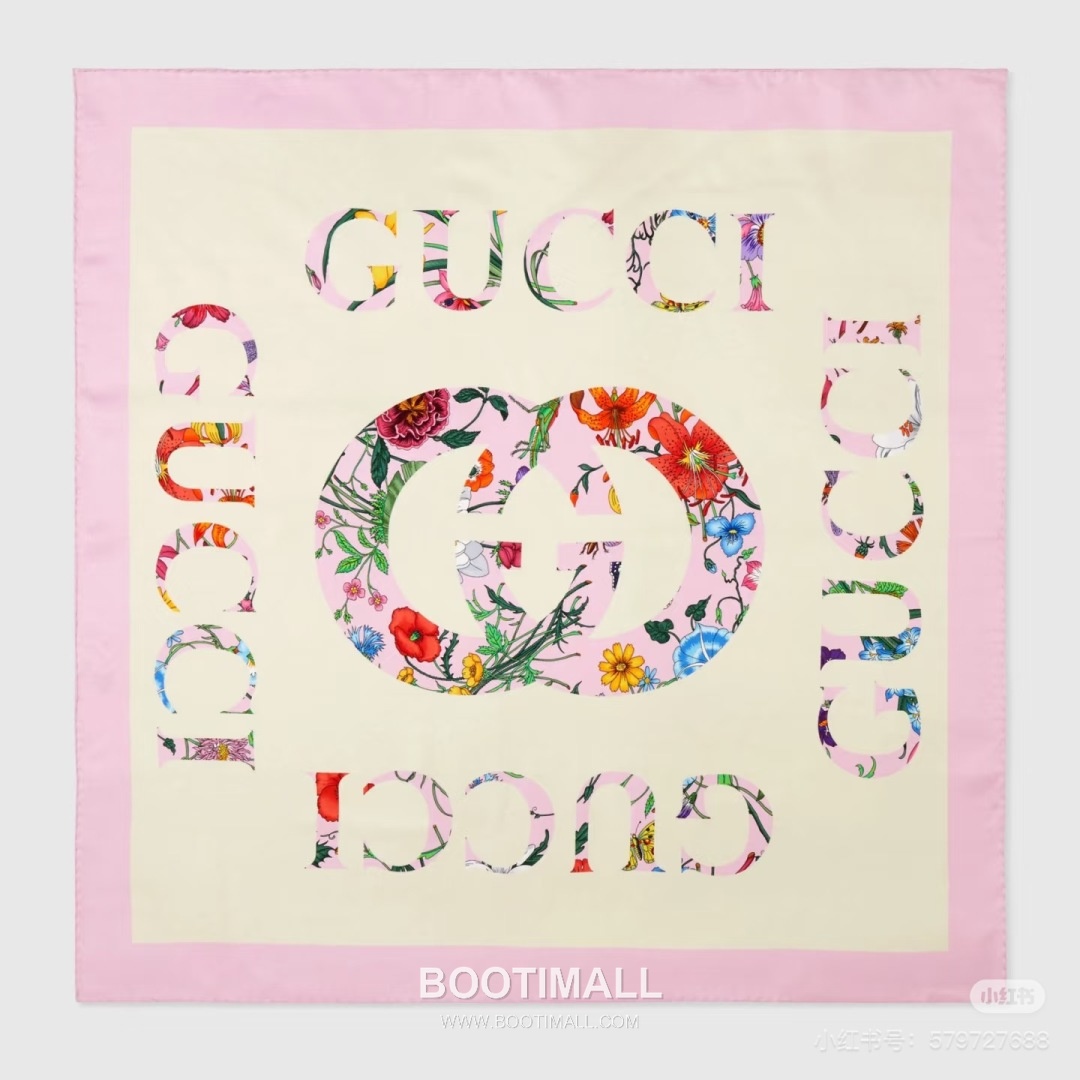 Gucci Logo Floral Square Silk Twill Multicolor Scarf 구찌 로고 플로럴 스퀘어 실크 트윌 멀티컬러 스카프 90×90cm 1