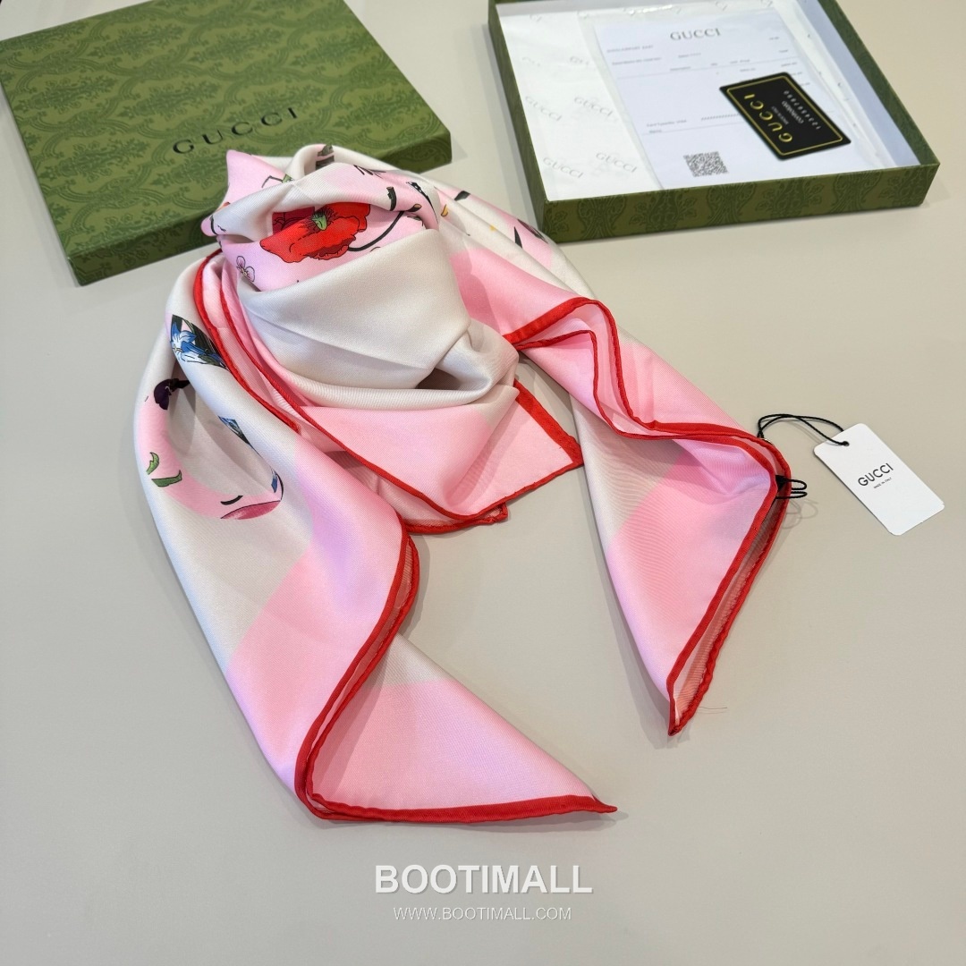 Gucci Logo Floral Square Silk Twill Multicolor Scarf 구찌 로고 플로럴 스퀘어 실크 트윌 멀티컬러 스카프 90×90cm 7