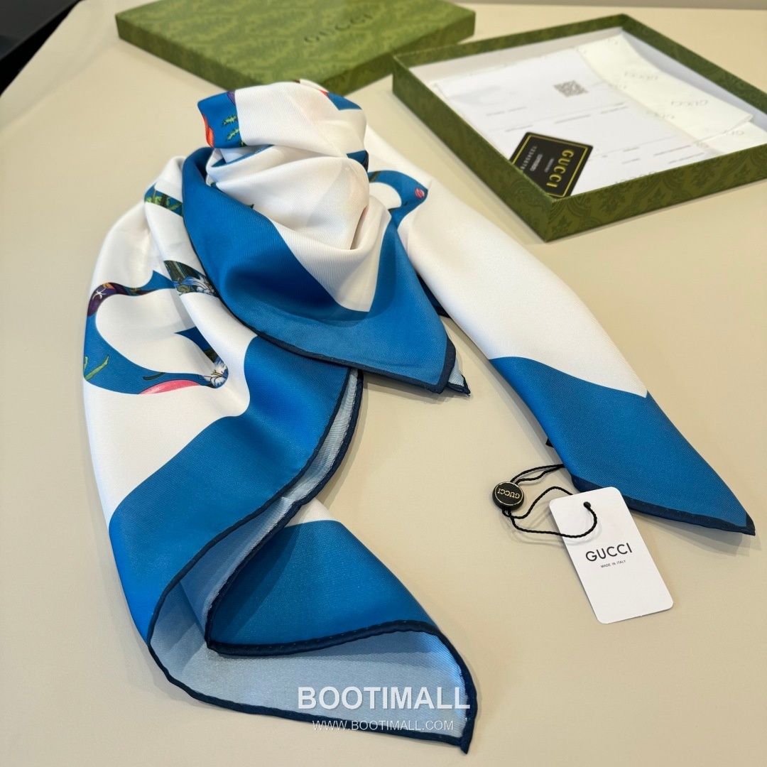 Gucci Logo Floral Square Silk Twill Multicolor Scarf 구찌 로고 플로럴 스퀘어 실크 트윌 멀티컬러 스카프 90cm 7