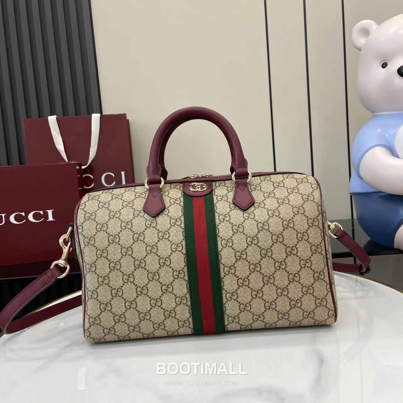 Gucci Ophidia Tote GG Canvas, Leather Trim Brown Tote Bag 구찌 오피디아 토트백 836824 GG 캔버스, 가죽 트리밍 브라운 31cm 1