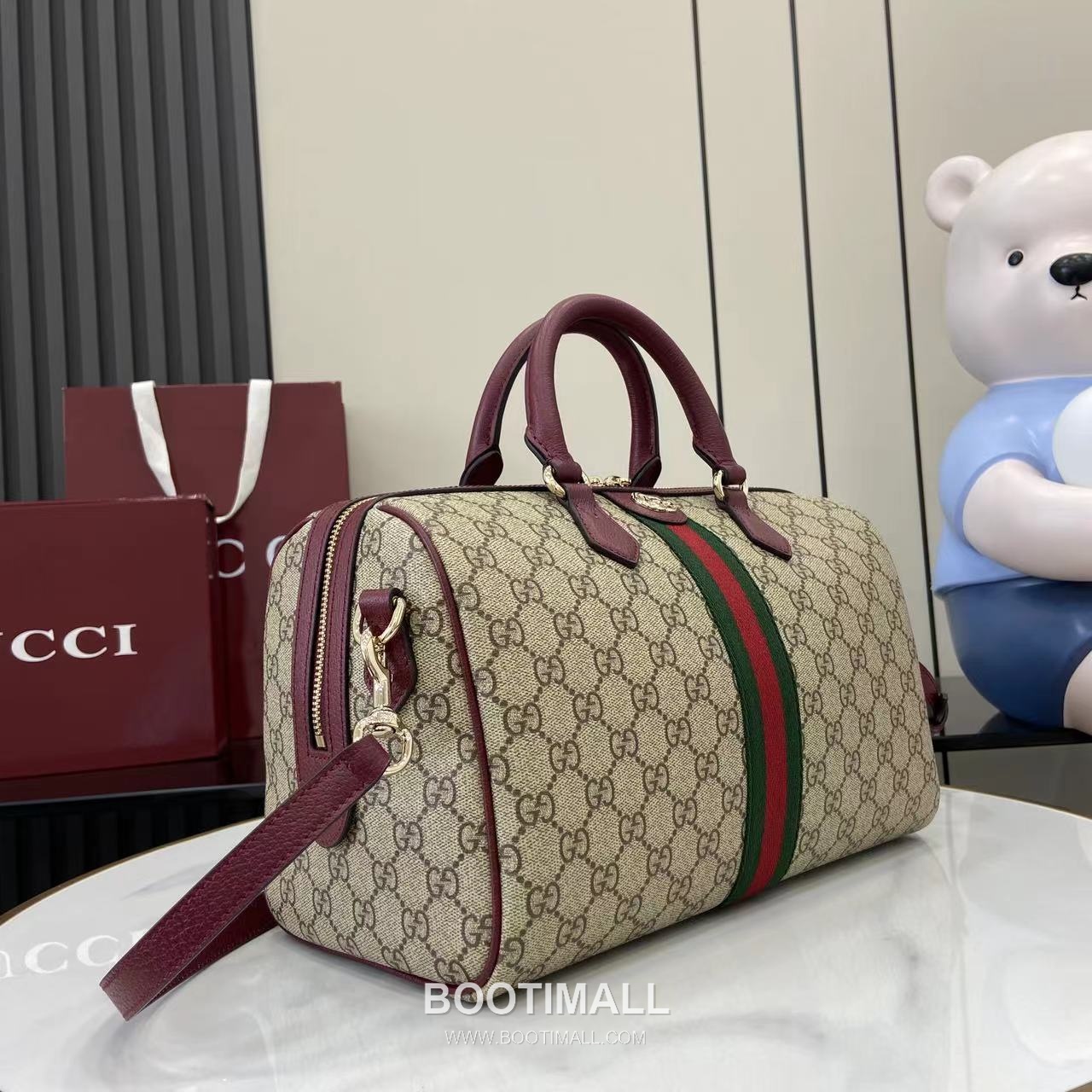 Gucci Ophidia Tote GG Canvas, Leather Trim Brown Tote Bag 구찌 오피디아 토트백 836824 GG 캔버스, 가죽 트리밍 브라운 31cm 2