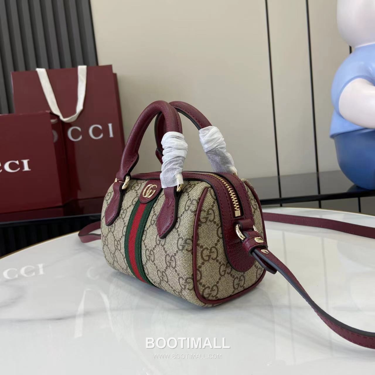 Gucci Ophidia Mini Boston GG Coated Fabric Brown Boston Bag 구찌 오피디아 미니 보스턴 838478 GG 코팅 패브릭 브라운 보스턴백 16cm 6
