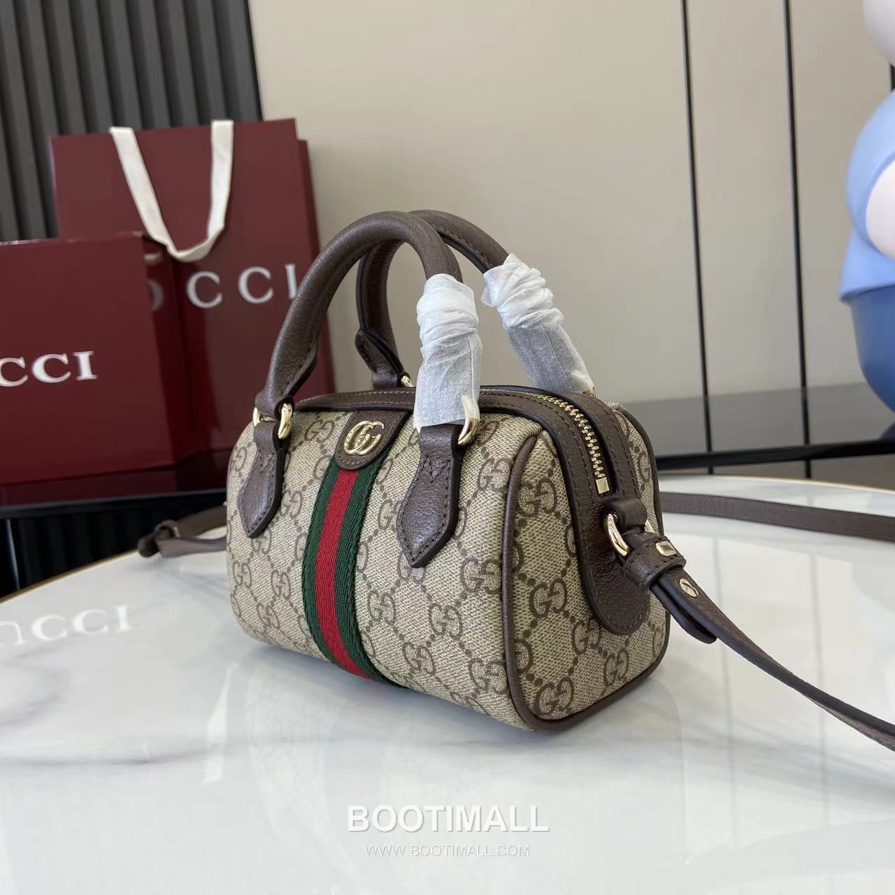 Gucci Ophidia Mini Boston GG Coated Fabric Brown Boston Bag 구찌 오피디아 미니 보스턴 838478 GG 코팅 패브릭 브라운 보스턴백 16cm 6