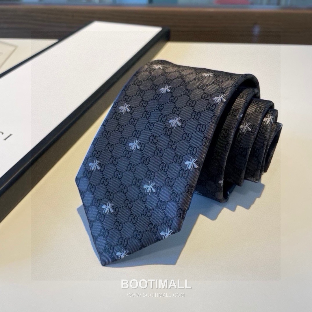 Gucci GG Bee Jacquard Silk Black Tie 구찌 GG 벌 자카드 실크 블랙 넥타이 8