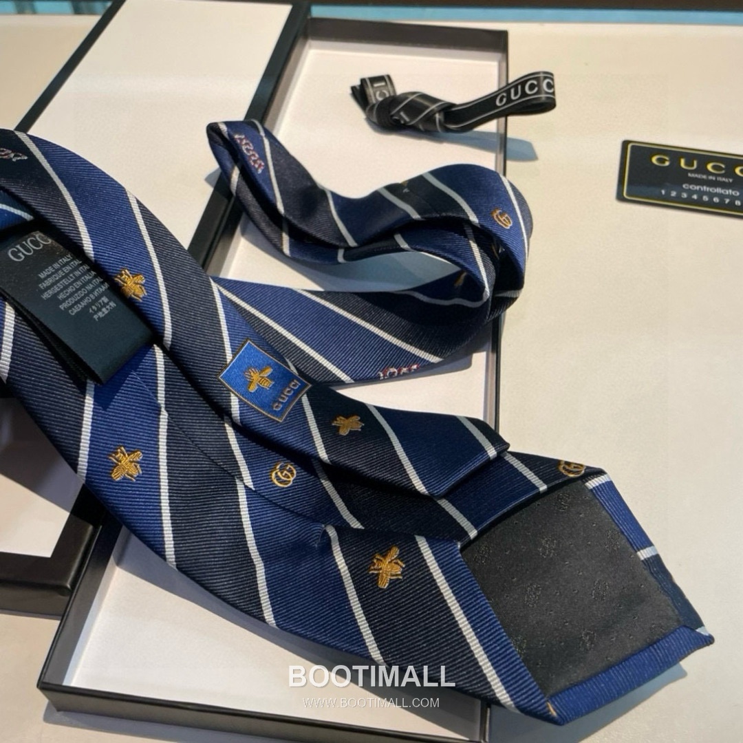 Gucci Bee Jacquard Tie Silk Black 구찌 비 자카드 넥타이 실크 블랙 5