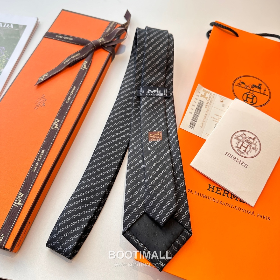 Hermes Anchor Sail Tie Silk Black 에르메스 앵커 세일 넥타이 실크 블랙 5
