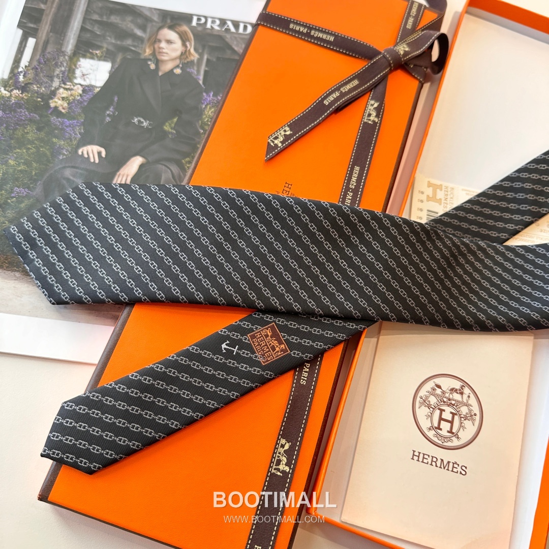 Hermes Anchor Sail Tie Silk Black 에르메스 앵커 세일 넥타이 실크 블랙 6