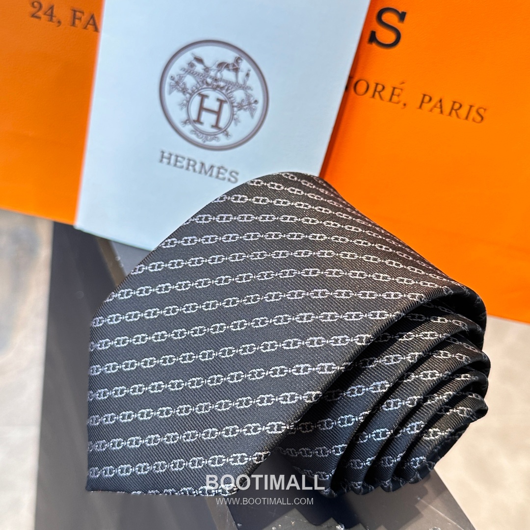 Hermes Anchor Sail Tie Silk Black 에르메스 앵커 세일 넥타이 실크 블랙 7