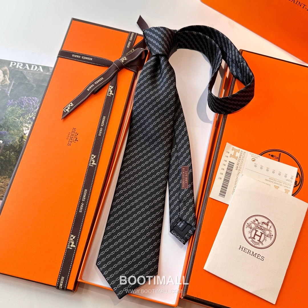 Hermes Anchor Sail Tie Silk Black 에르메스 앵커 세일 넥타이 실크 블랙 8