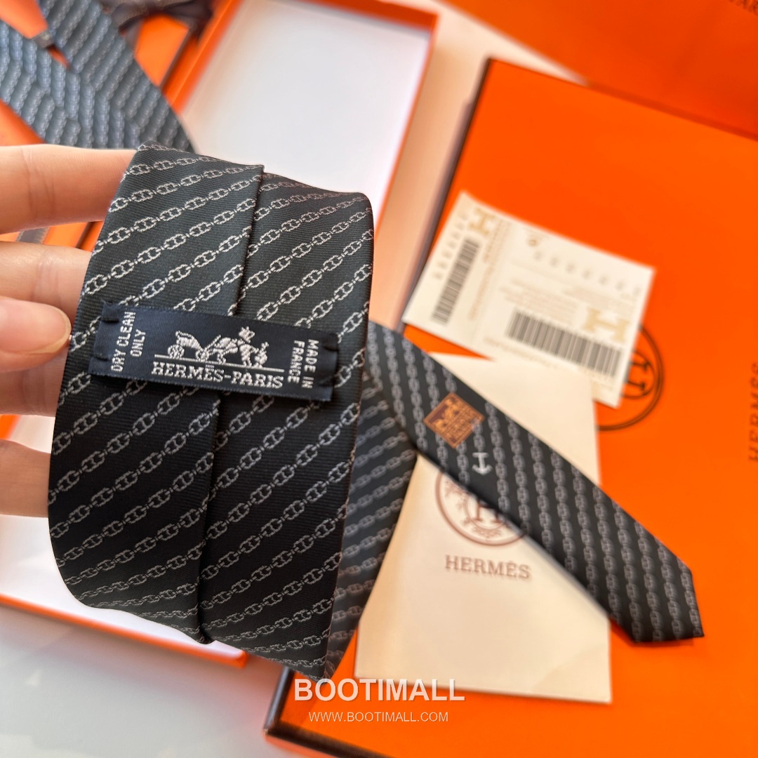 Hermes Anchor Sail Tie Silk Black 에르메스 앵커 세일 넥타이 실크 블랙 10