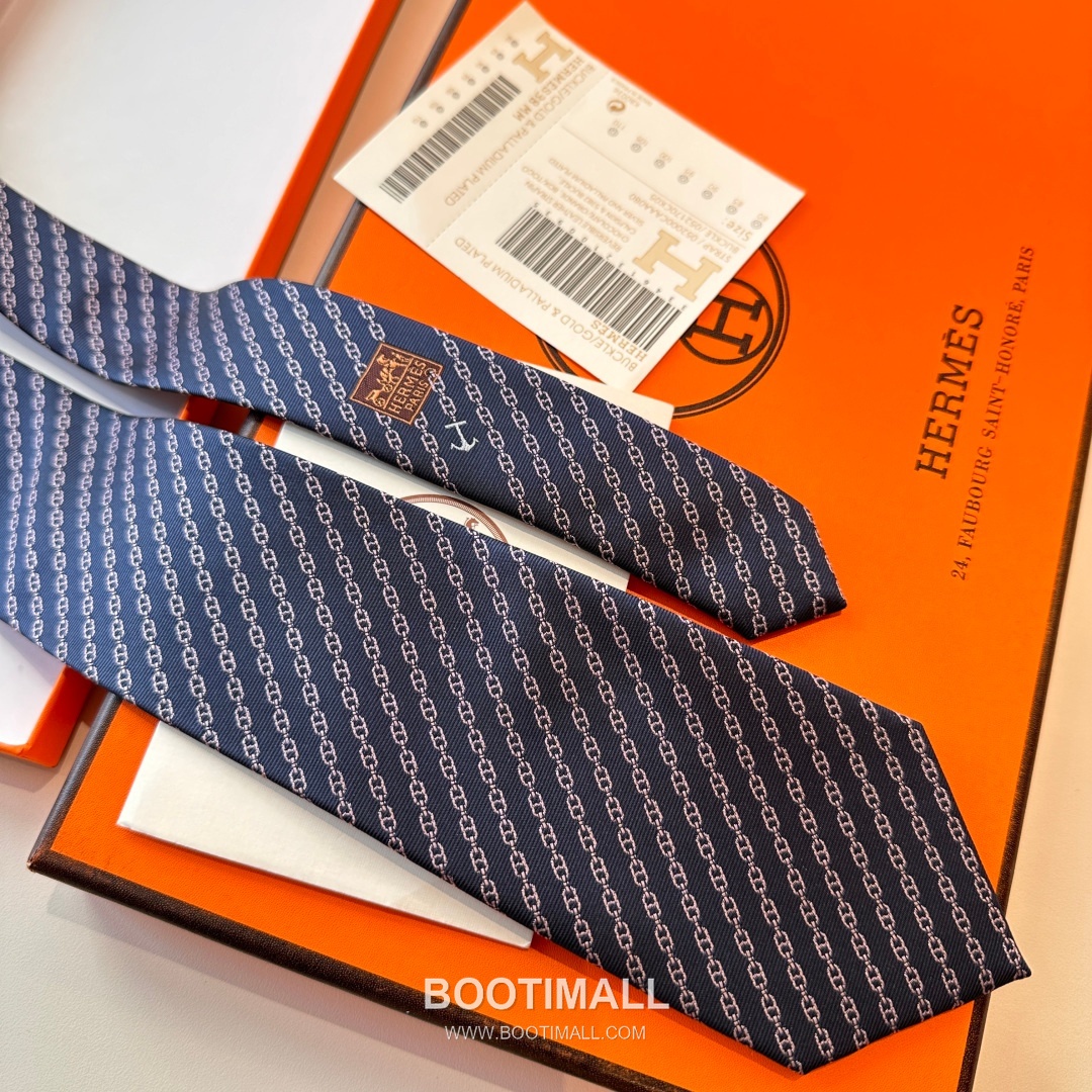 Hermes Anchor Sail Tie Silk Black 에르메스 앵커 세일 넥타이 실크 블랙 5