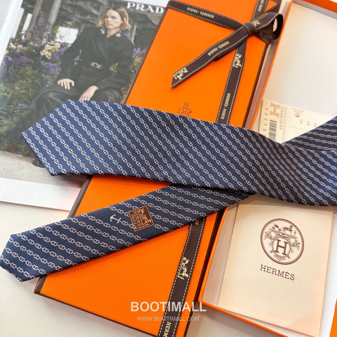 Hermes Anchor Sail Tie Silk Black 에르메스 앵커 세일 넥타이 실크 블랙 7