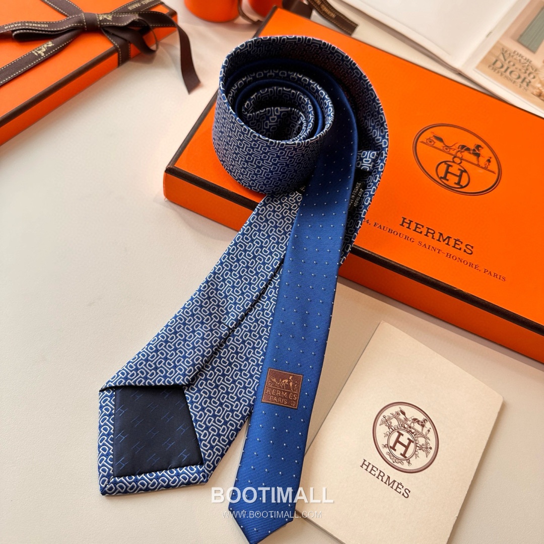 Hermes Men's Tie Silk Twill Black 에르메스 남성 넥타이 실크 트윌 블랙 8