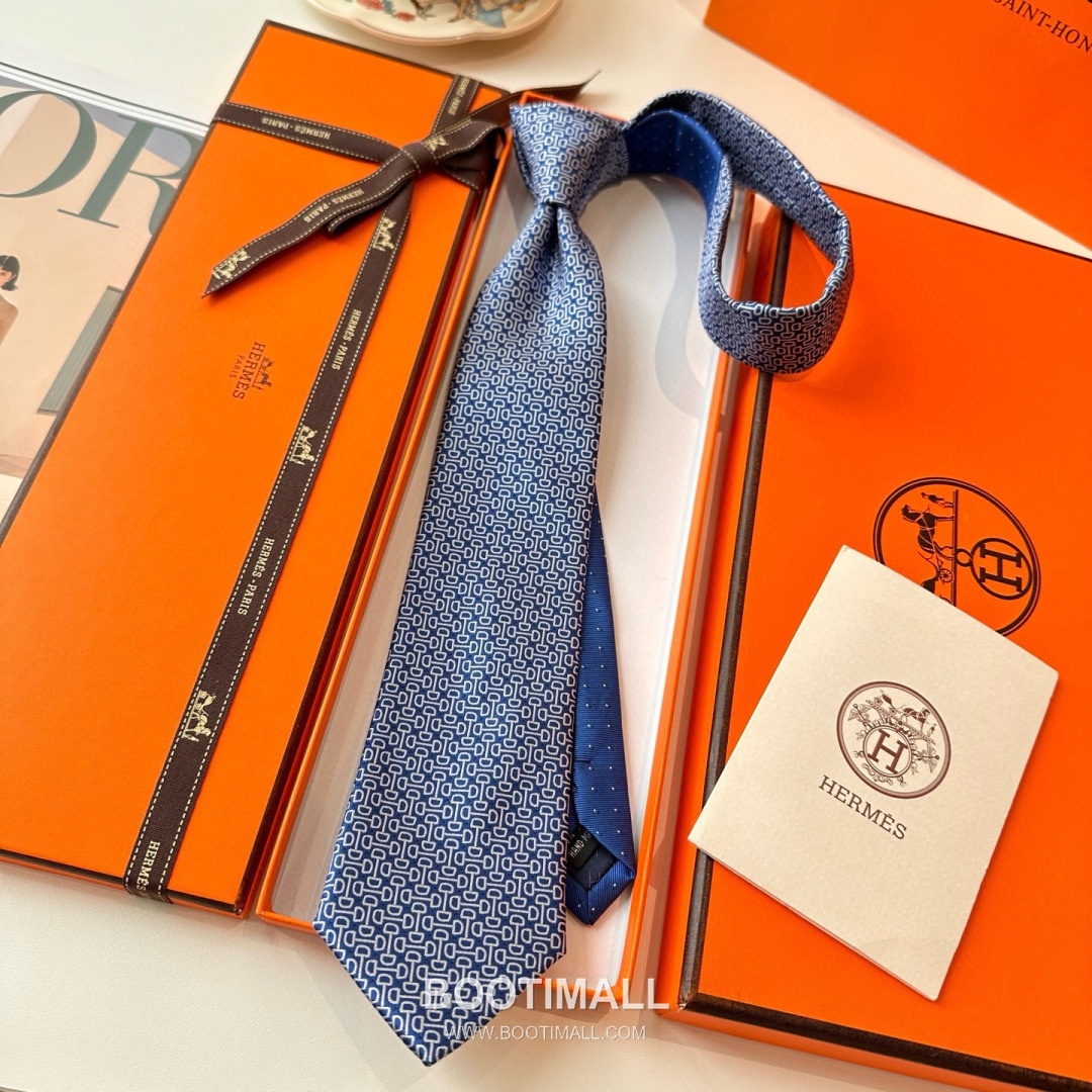 Hermes Men's Tie Silk Twill Black 에르메스 남성 넥타이 실크 트윌 블랙 9