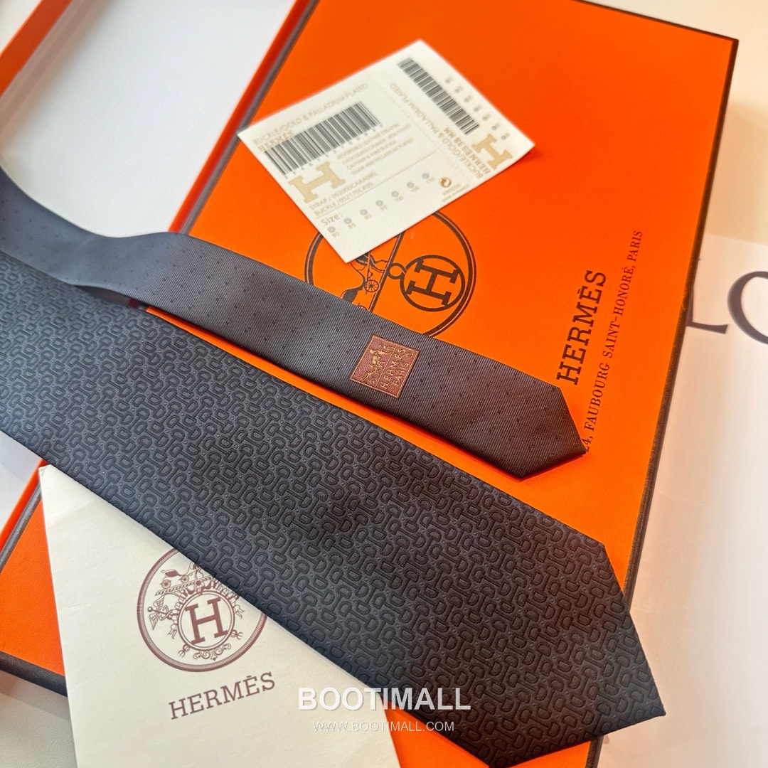 Hermes Men's Tie Silk Twill Black 에르메스 남성 넥타이 실크 트윌 블랙 4