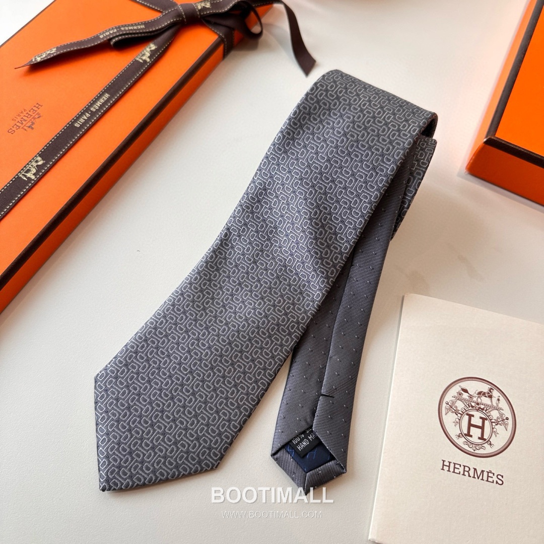 Hermes Men's Tie Silk Twill Black 에르메스 남성 넥타이 실크 트윌 블랙 7
