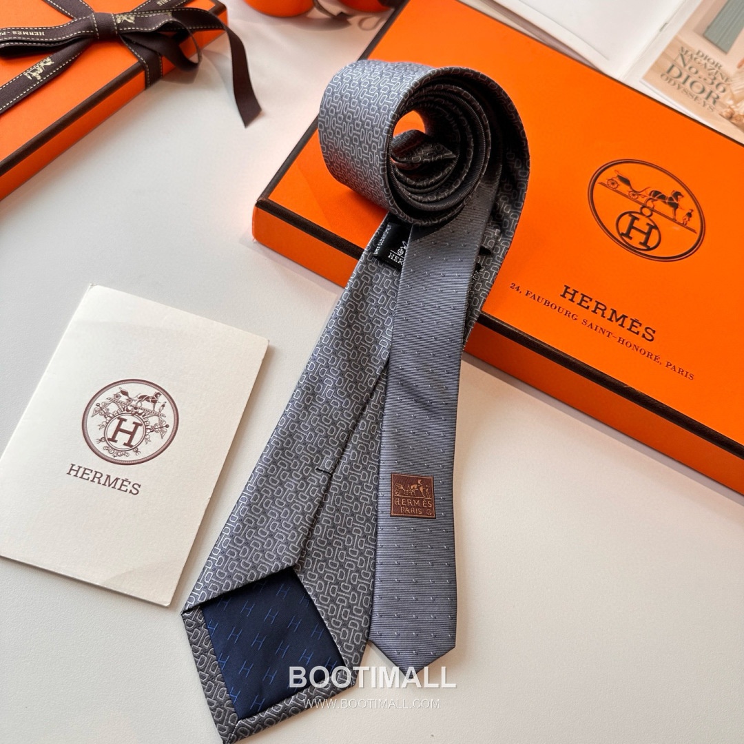 Hermes Men's Tie Silk Twill Black 에르메스 남성 넥타이 실크 트윌 블랙 8