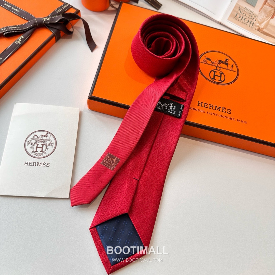 Hermes Men's Tie Silk Twill Black 에르메스 남성 넥타이 실크 트윌 블랙 7