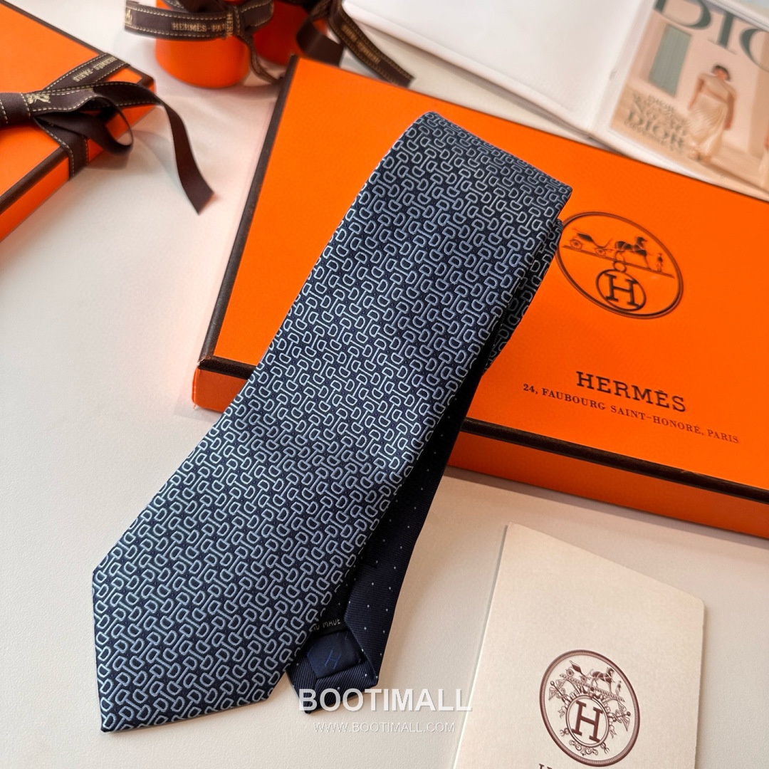 Hermes Men's Tie Silk Twill Black 에르메스 남성 넥타이 실크 트윌 블랙 7
