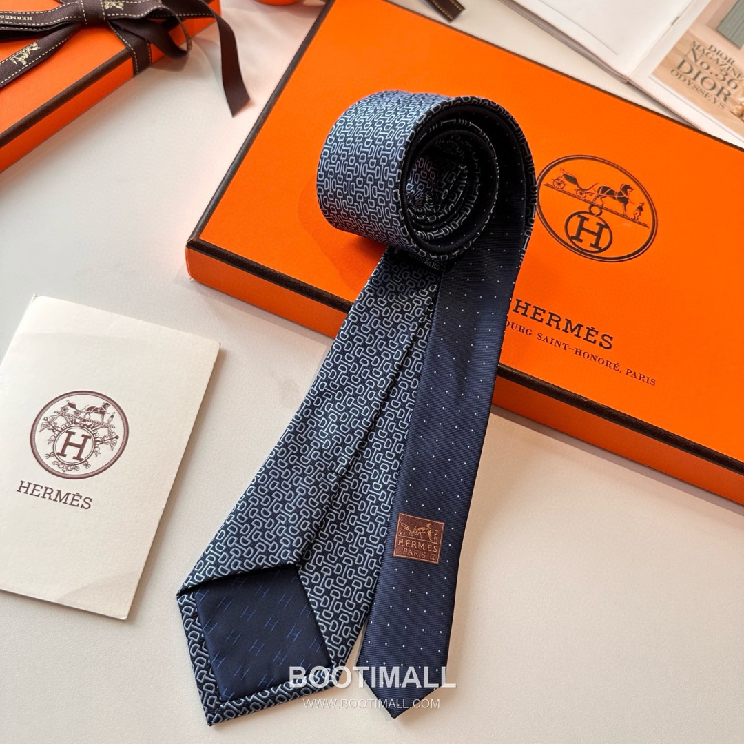 Hermes Men's Tie Silk Twill Black 에르메스 남성 넥타이 실크 트윌 블랙 8