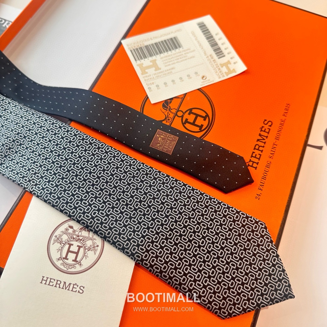 Hermes Men's Tie Silk Twill Black 에르메스 남성 넥타이 실크 트윌 블랙 4