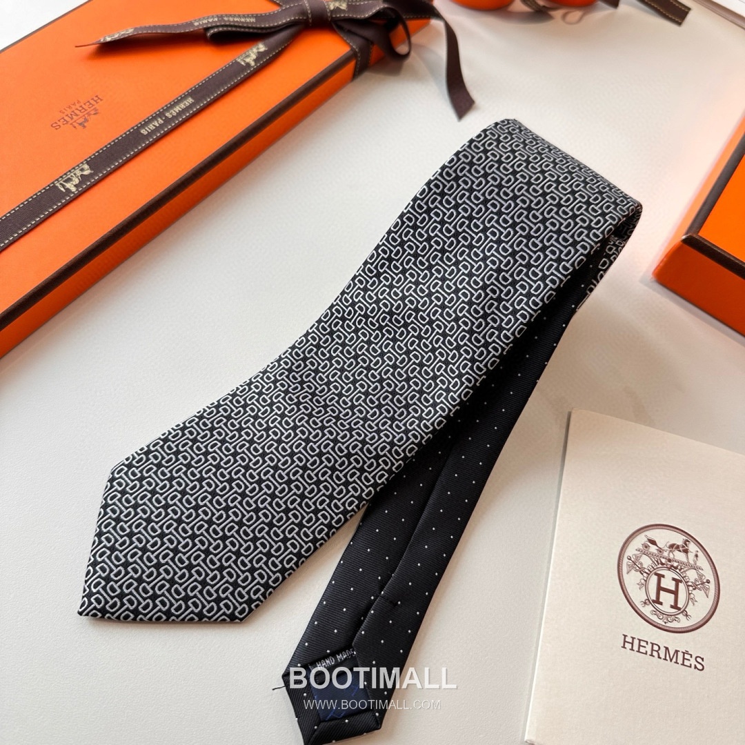 Hermes Men's Tie Silk Twill Black 에르메스 남성 넥타이 실크 트윌 블랙 8