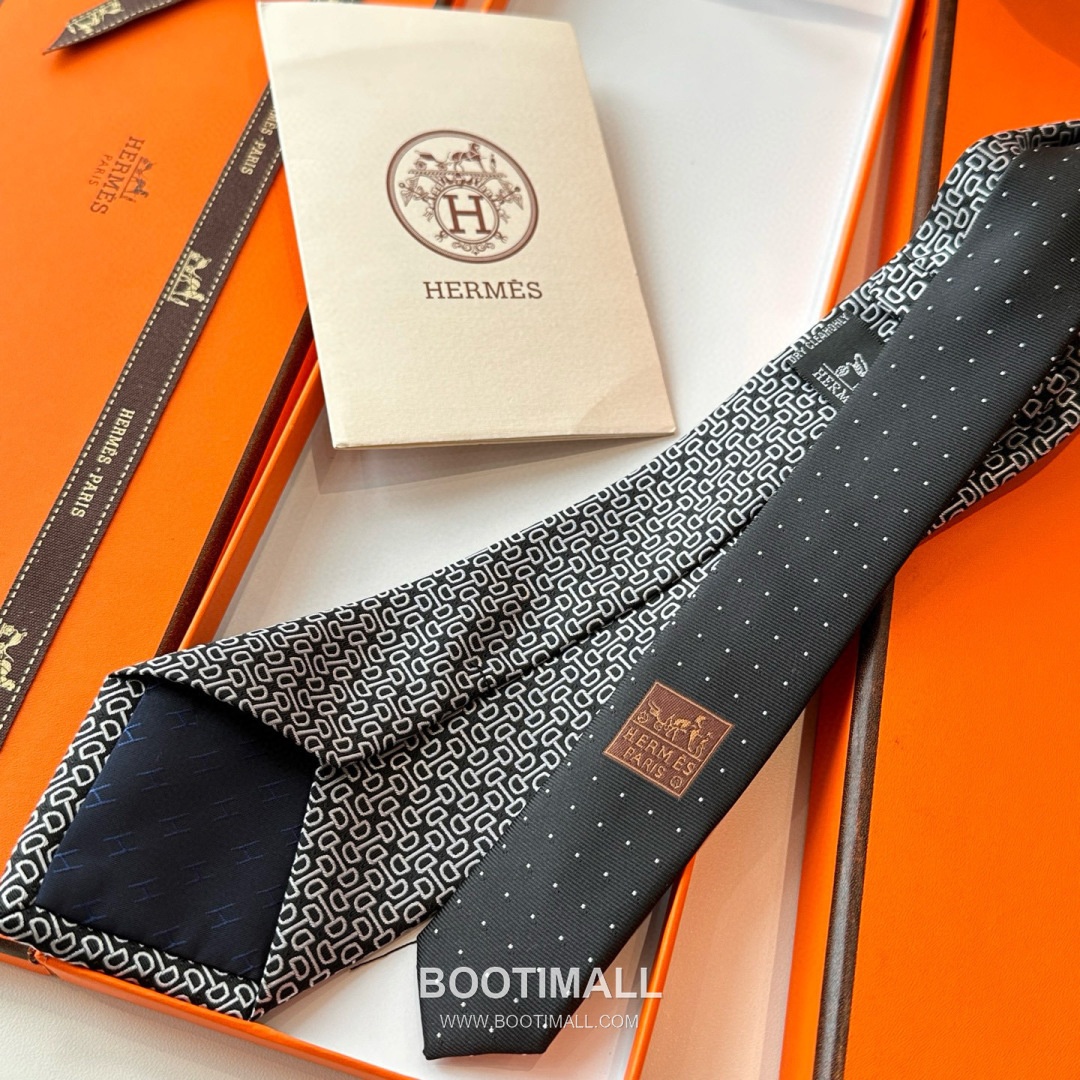 Hermes Men's Tie Silk Twill Black 에르메스 남성 넥타이 실크 트윌 블랙 11