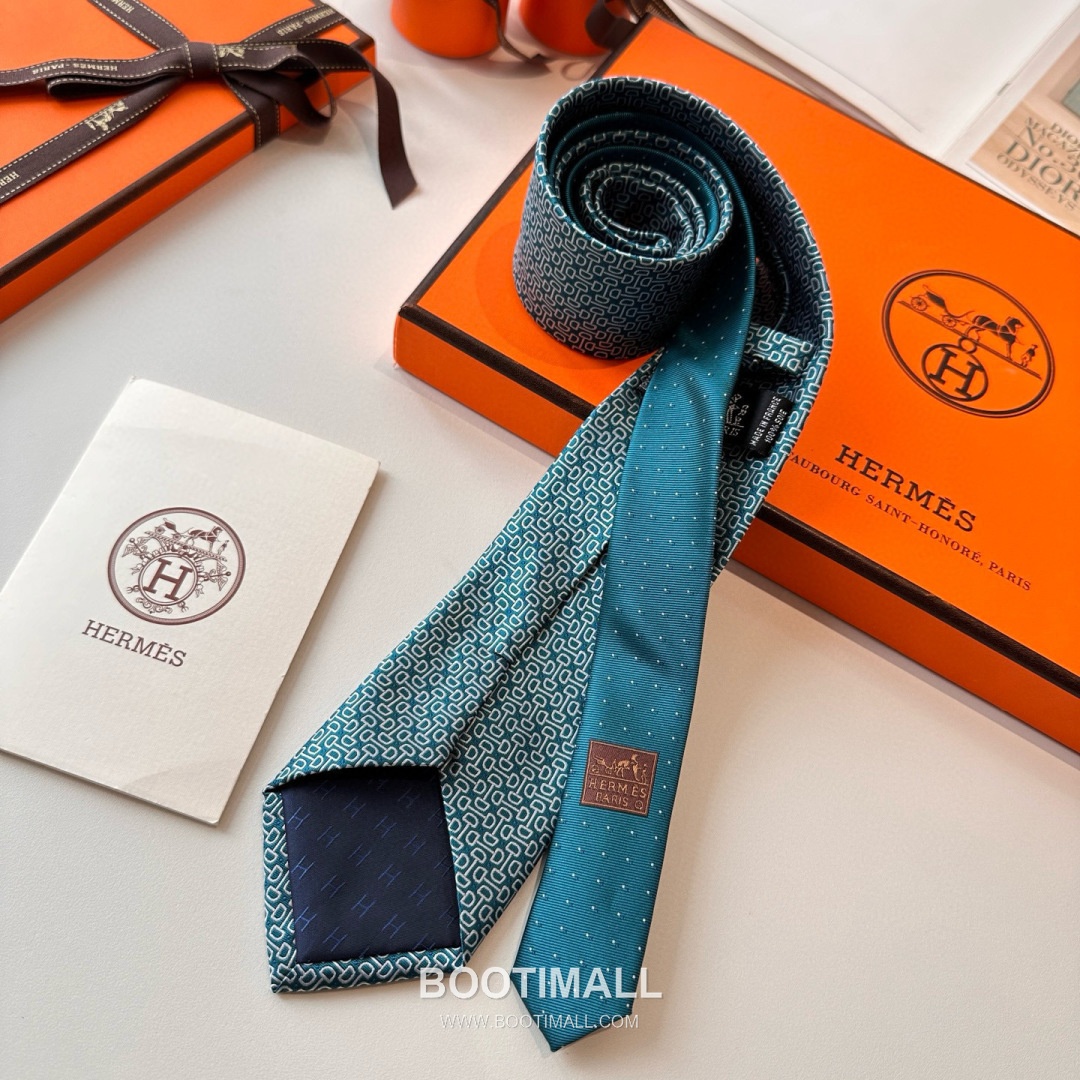 Hermes Men's Tie Silk Twill Black 에르메스 남성 넥타이 실크 트윌 블랙 7