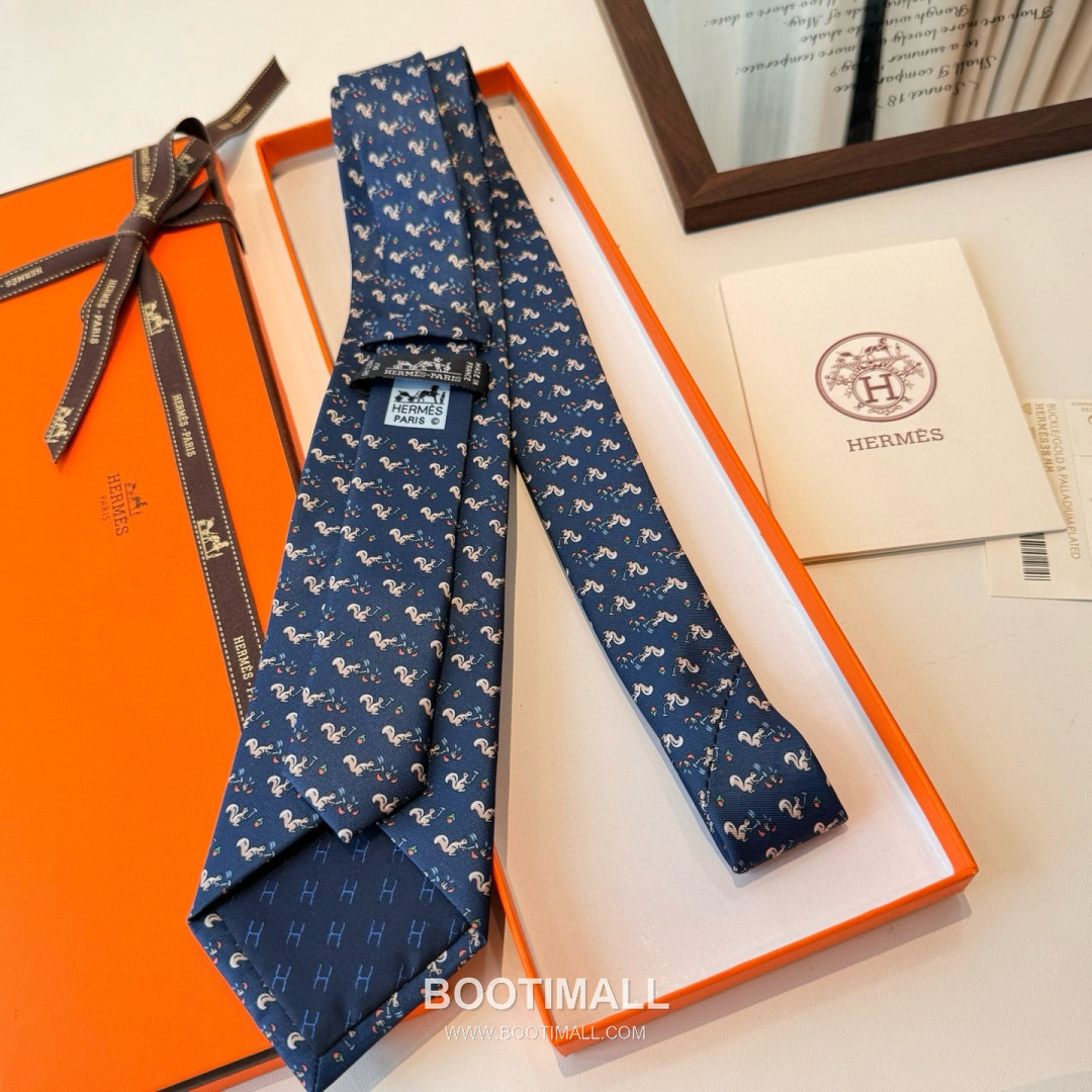 Hermes Handmade Twill Tie Silk Multicolor 에르메스 핸드메이드 트윌 넥타이 실크 멀티컬러 7cm 4