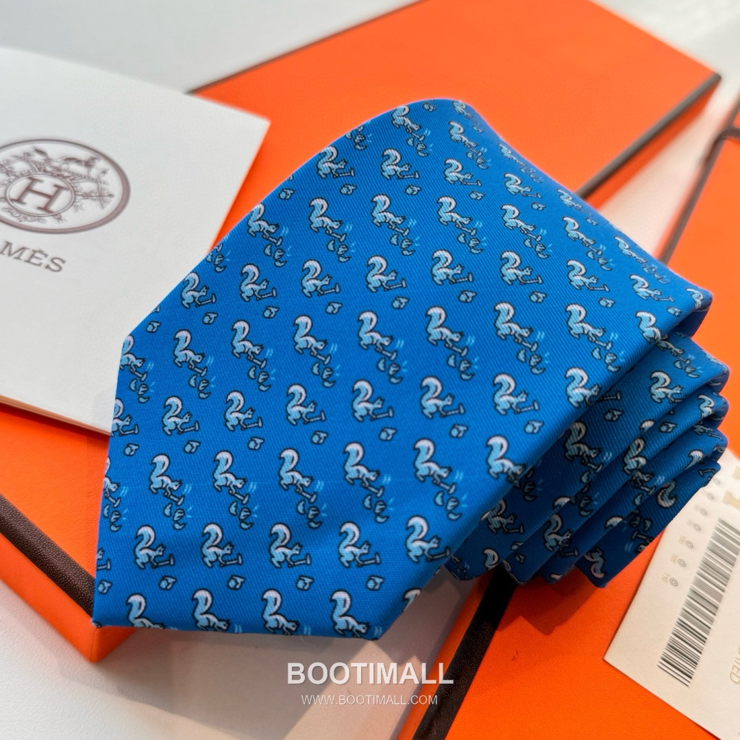 Hermes Handmade Twill Tie Silk Multicolor 에르메스 핸드메이드 트윌 넥타이 실크 멀티컬러 7cm 8