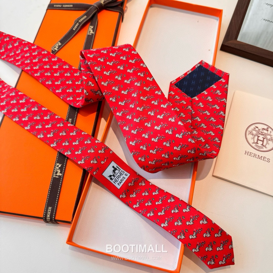 Hermes Handmade Twill Tie Silk Multicolor 에르메스 핸드메이드 트윌 넥타이 실크 멀티컬러 7cm 6