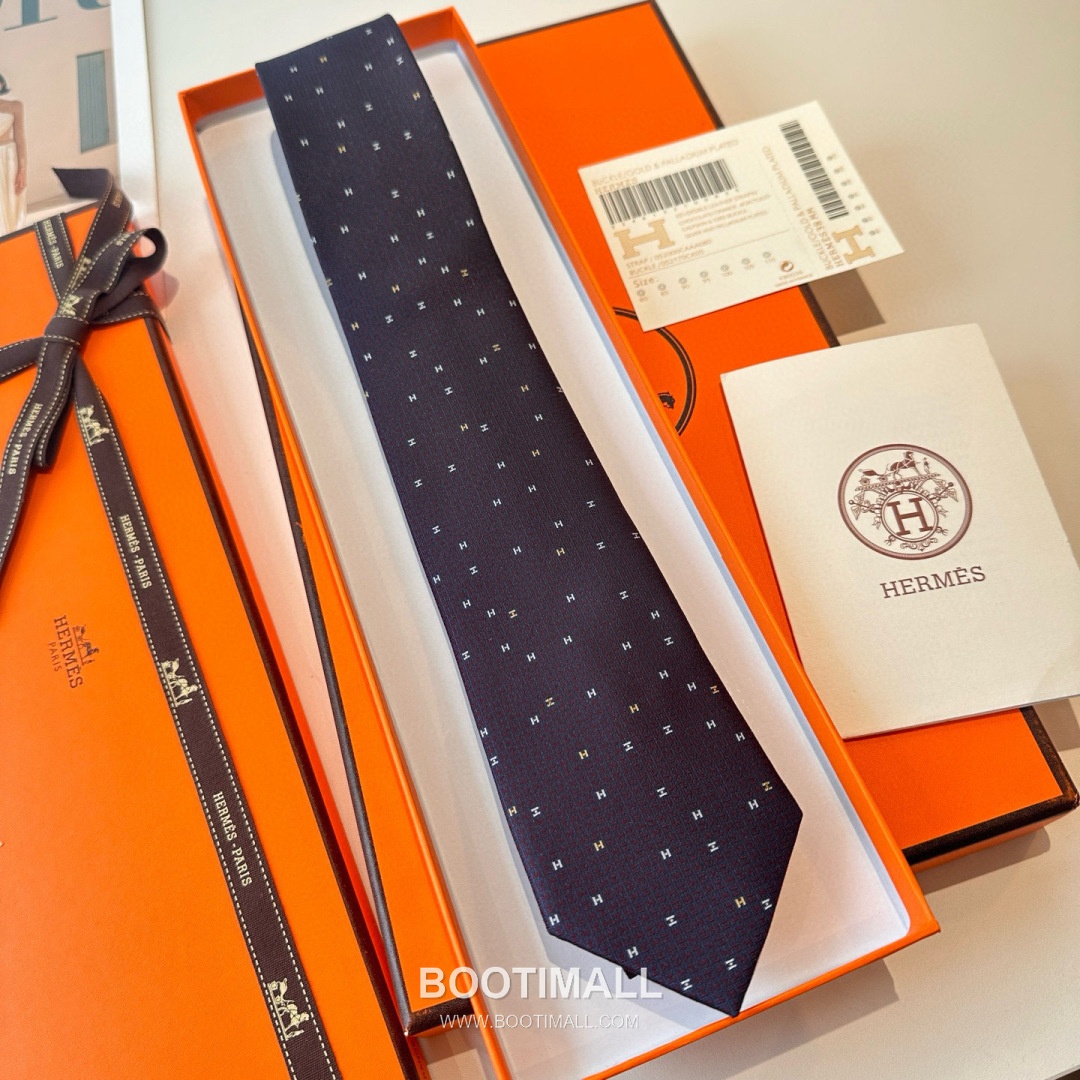 Hermes Philippe Mouquet Tie Silk Black 에르메스 필리프 무케 넥타이 실크 블랙 7cm 3