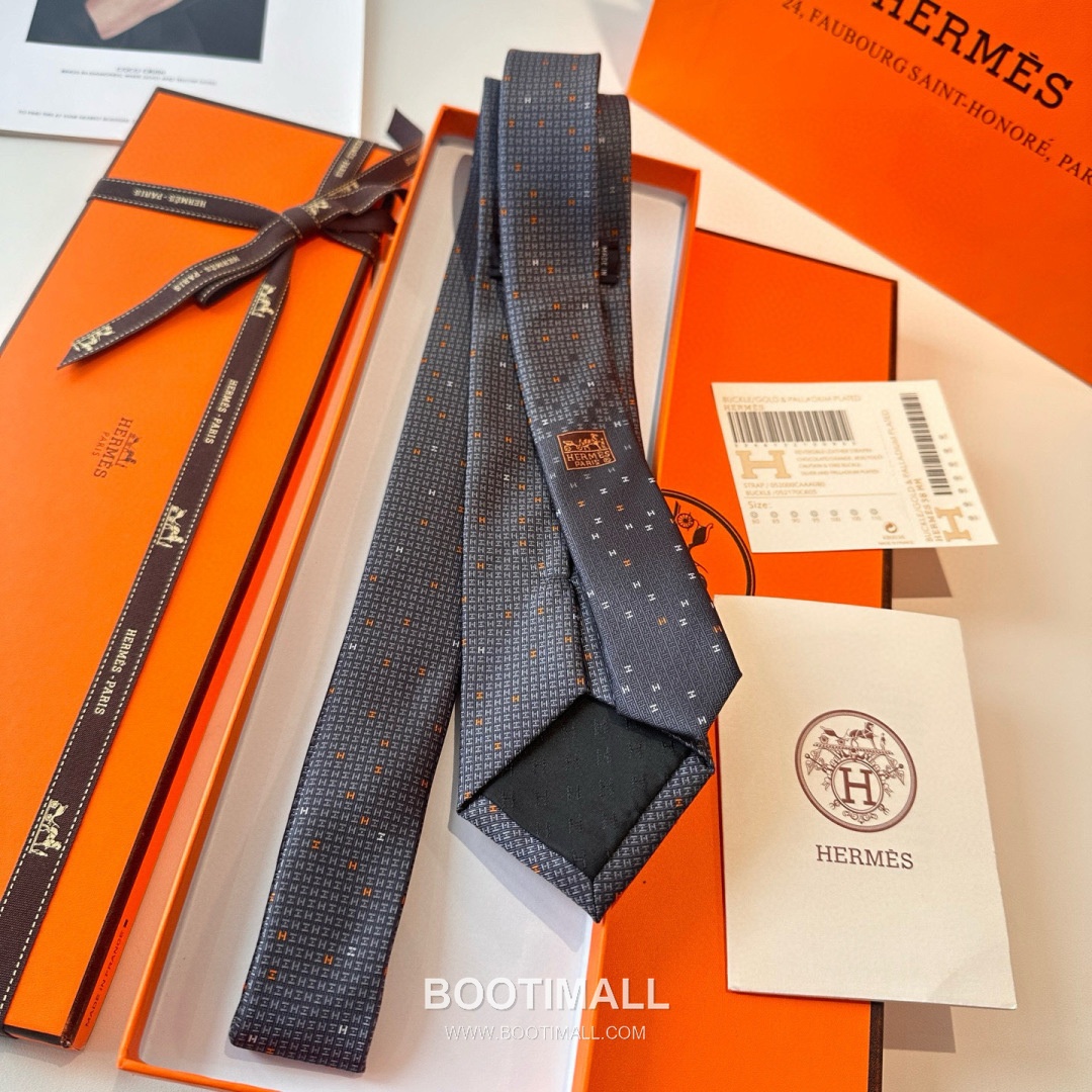 Hermes Philippe Mouquet Tie Silk Black 에르메스 필리프 무케 넥타이 실크 블랙 7cm 4
