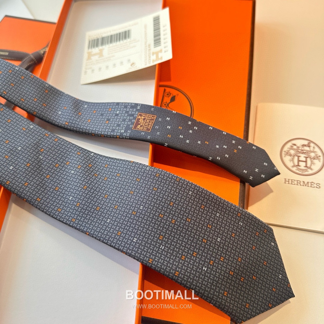 Hermes Philippe Mouquet Tie Silk Black 에르메스 필리프 무케 넥타이 실크 블랙 7cm 6