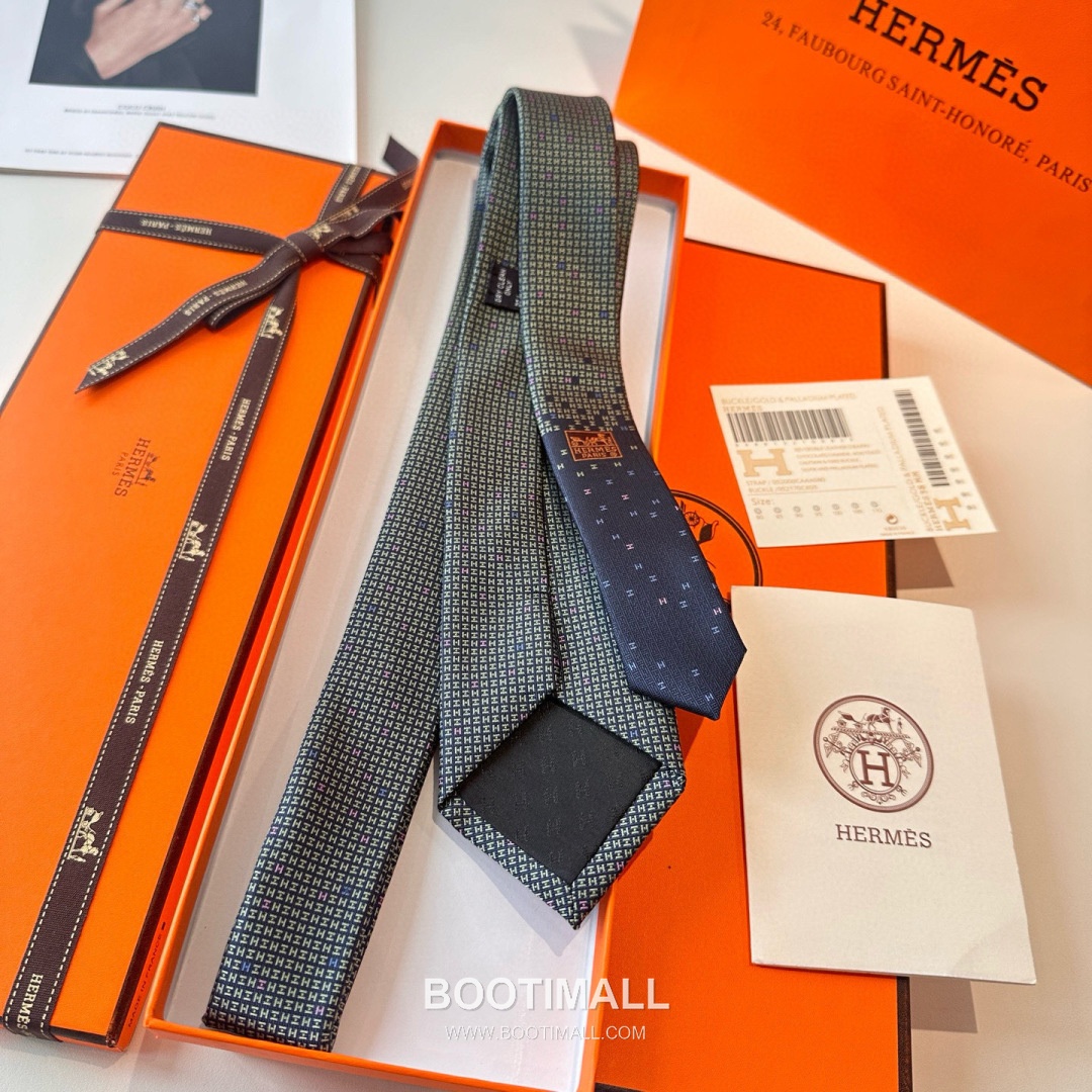 Hermes Philippe Mouquet Tie Silk Black 에르메스 필리프 무케 넥타이 실크 블랙 7cm 5