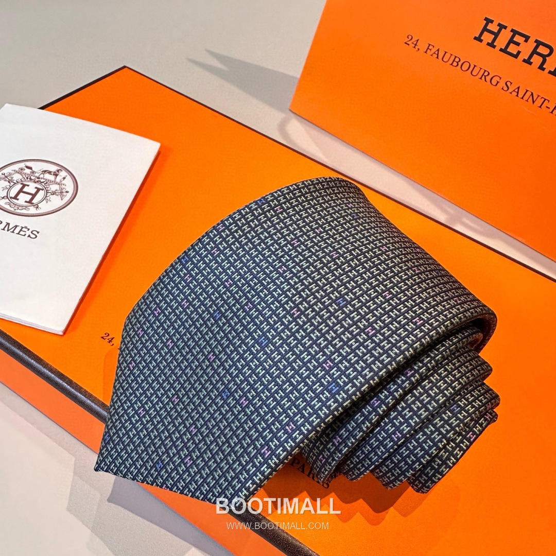 Hermes Philippe Mouquet Tie Silk Black 에르메스 필리프 무케 넥타이 실크 블랙 7cm 10