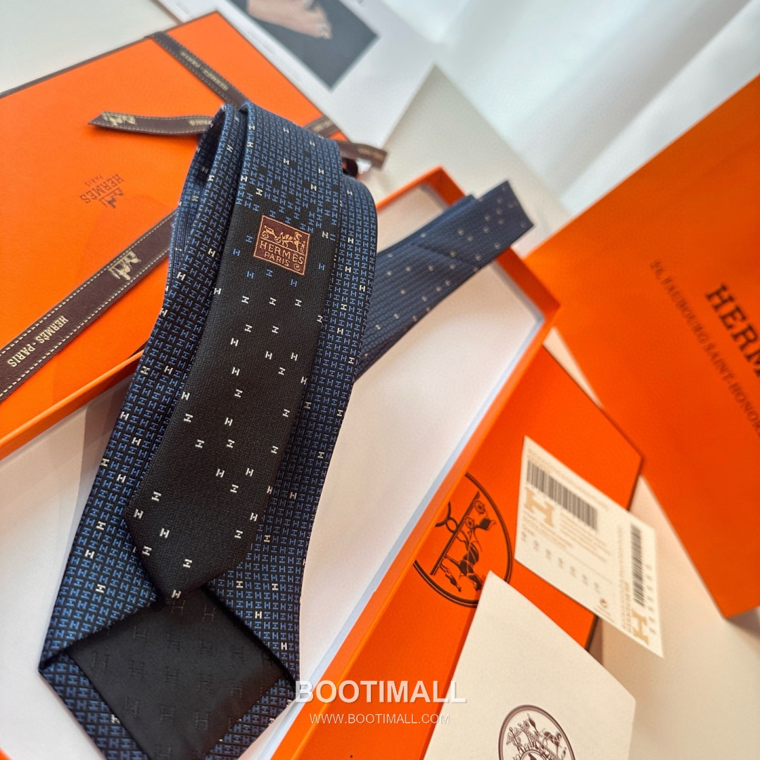 Hermes Philippe Mouquet Tie Silk Black 에르메스 필리프 무케 넥타이 실크 블랙 7cm 5