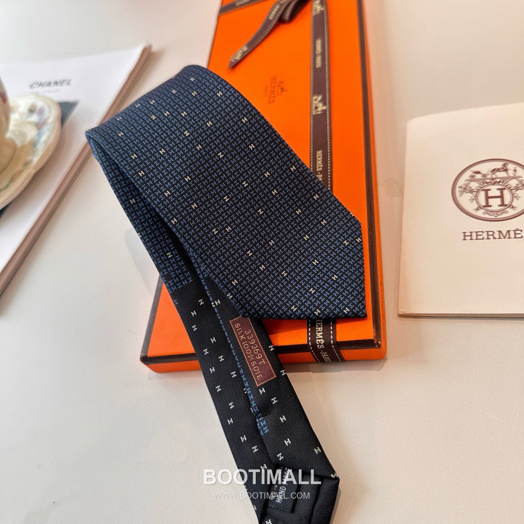 Hermes Philippe Mouquet Tie Silk Black 에르메스 필리프 무케 넥타이 실크 블랙 7cm 8