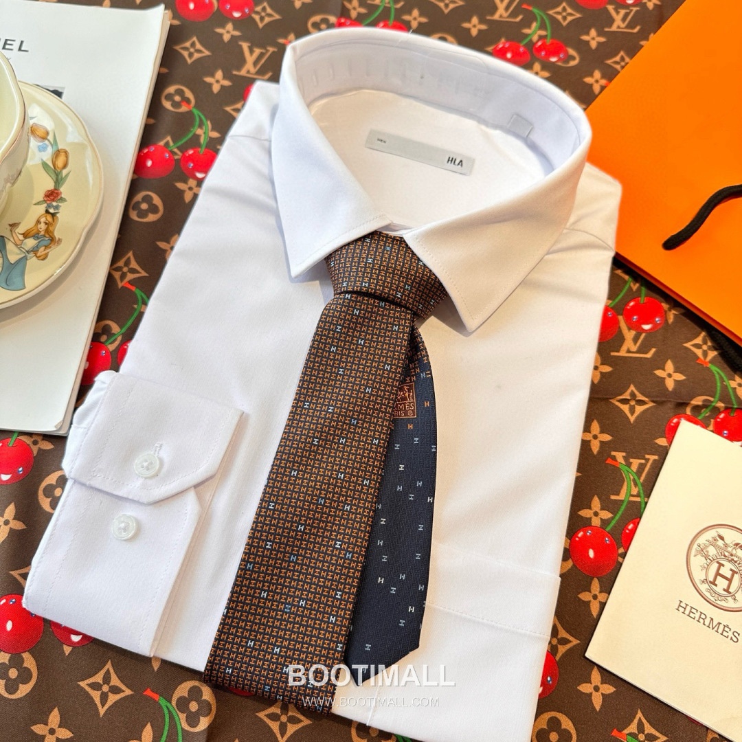 Hermes Philippe Mouquet Tie Silk Black 에르메스 필리프 무케 넥타이 실크 블랙 7cm 8