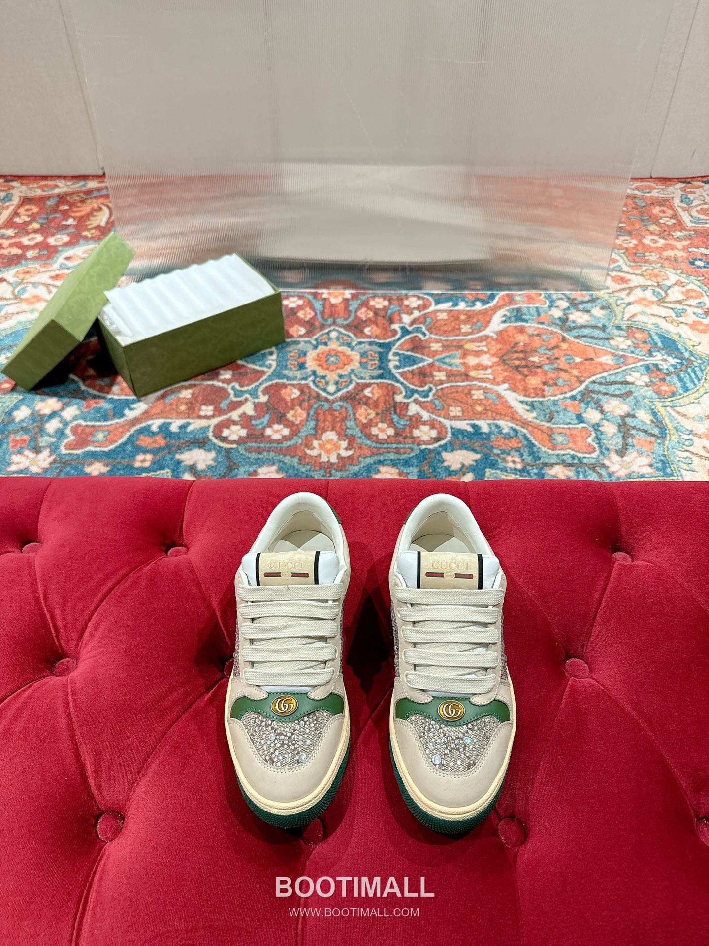 Gucci GG Vintage Sneaker Leather, Swarovski Crystal, TPU Sole Beige Shoes 구찌 GG 빈티지 스니커즈 가죽, 스와로브스키 크리스탈, TPU 밑창 베이지 신발 Women 35-40 1