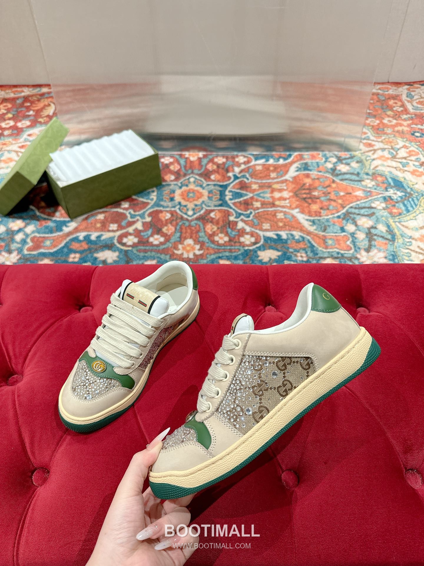 Gucci GG Vintage Sneaker Leather, Swarovski Crystal, TPU Sole Beige Shoes 구찌 GG 빈티지 스니커즈 가죽, 스와로브스키 크리스탈, TPU 밑창 베이지 신발 Women 35-40 3