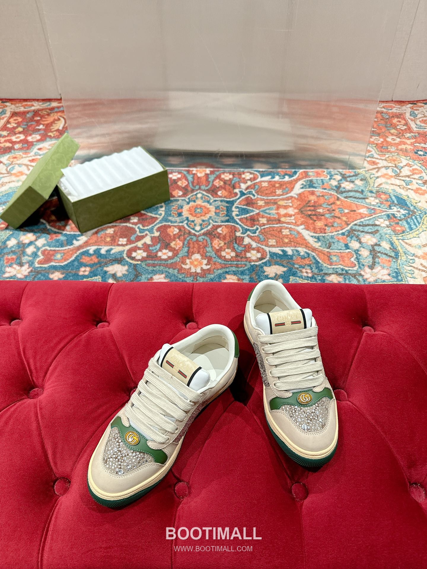 Gucci GG Vintage Sneaker Leather, Swarovski Crystal, TPU Sole Beige Shoes 구찌 GG 빈티지 스니커즈 가죽, 스와로브스키 크리스탈, TPU 밑창 베이지 신발 Women 35-40 5