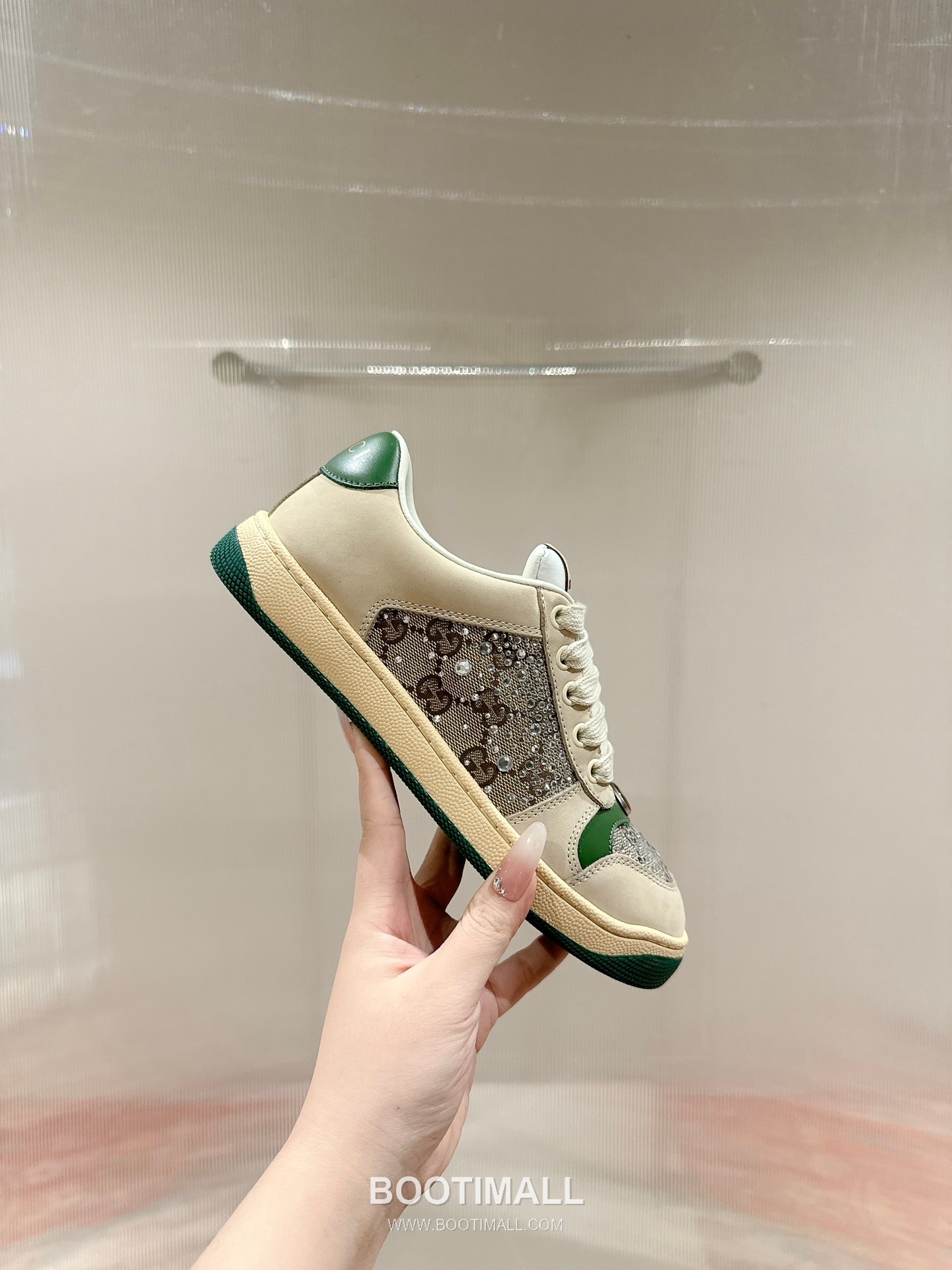 Gucci GG Vintage Sneaker Leather, Swarovski Crystal, TPU Sole Beige Shoes 구찌 GG 빈티지 스니커즈 가죽, 스와로브스키 크리스탈, TPU 밑창 베이지 신발 Women 35-40 6