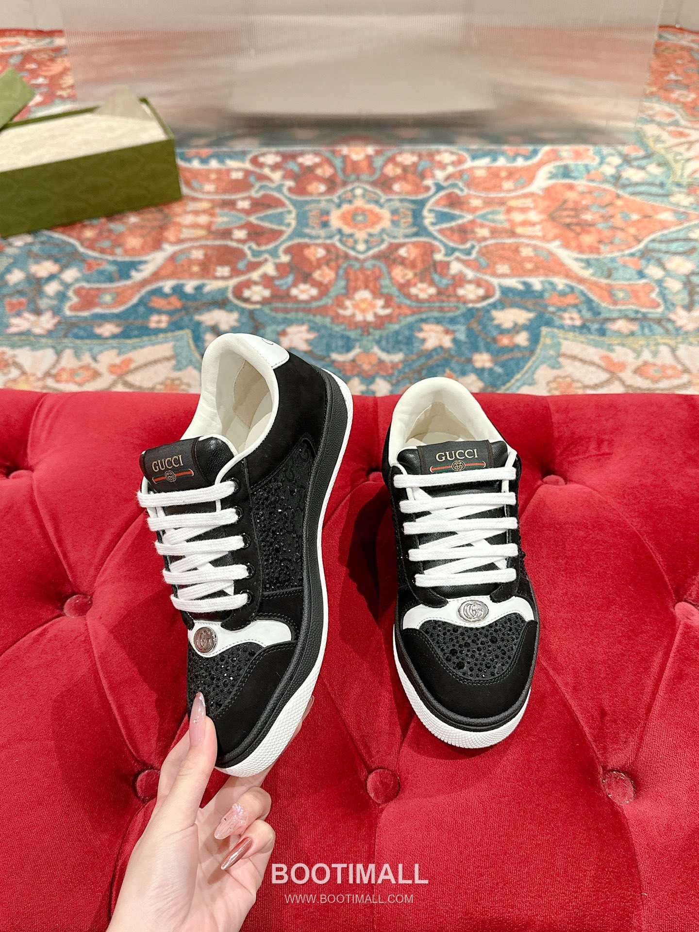 Gucci GG Vintage Sneaker Leather, Swarovski Crystal, TPU Sole Beige Shoes 구찌 GG 빈티지 스니커즈 가죽, 스와로브스키 크리스탈, TPU 밑창 베이지 신발 3