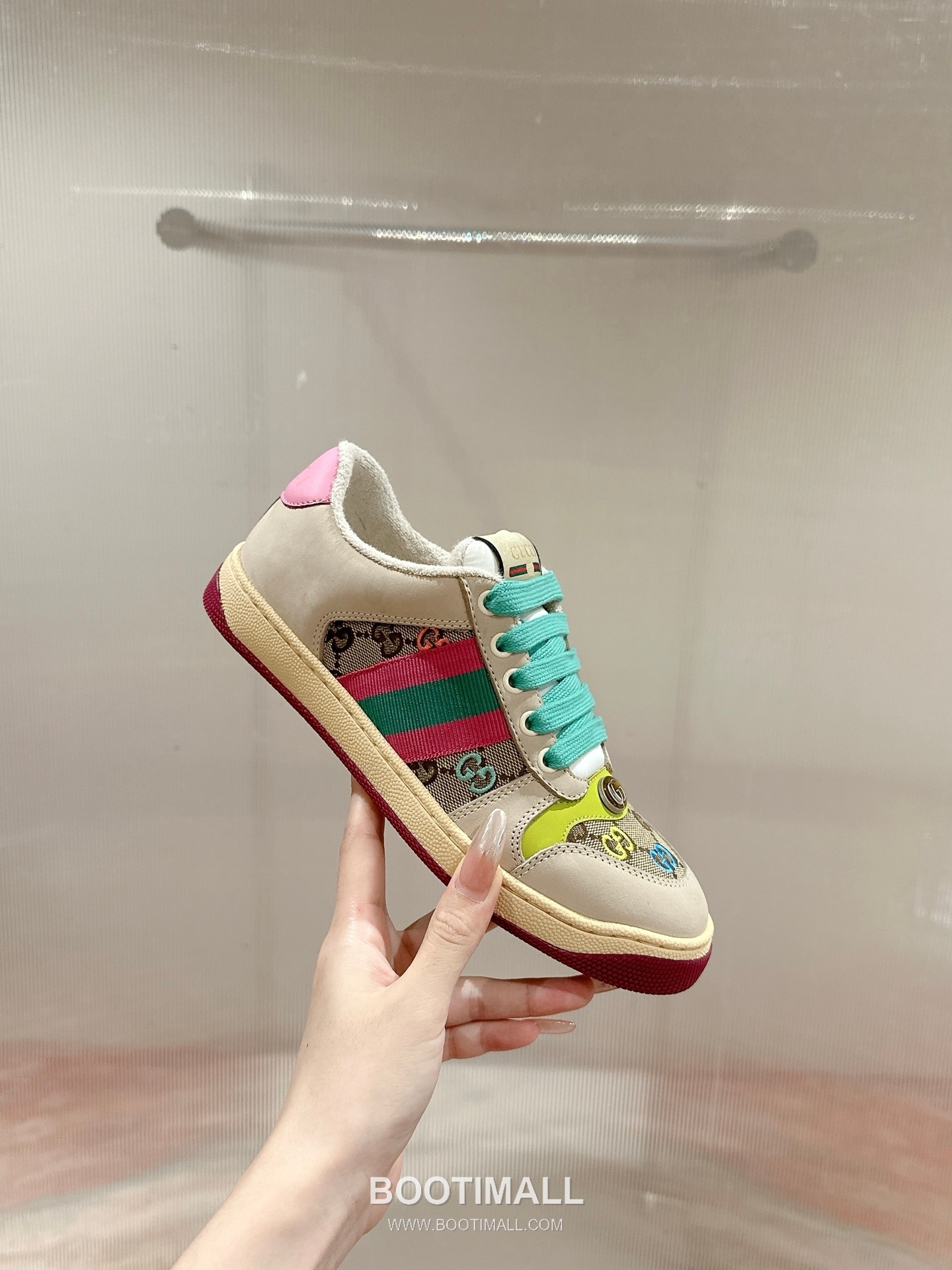 Gucci GG Vintage Sneaker Leather, Swarovski Crystal, TPU Sole Beige Shoes 구찌 GG 빈티지 스니커즈 가죽, 스와로브스키 크리스탈, TPU 밑창 베이지 신발 2
