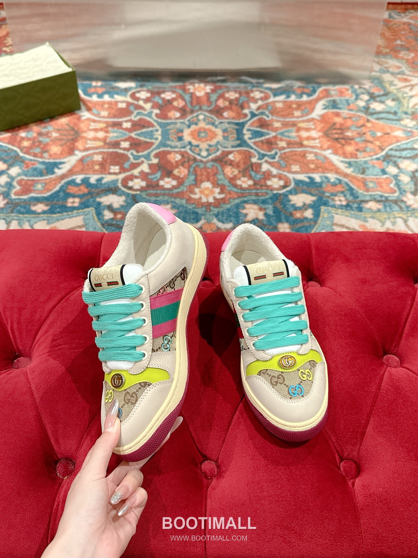 Gucci GG Vintage Sneaker Leather, Swarovski Crystal, TPU Sole Beige Shoes 구찌 GG 빈티지 스니커즈 가죽, 스와로브스키 크리스탈, TPU 밑창 베이지 신발 3