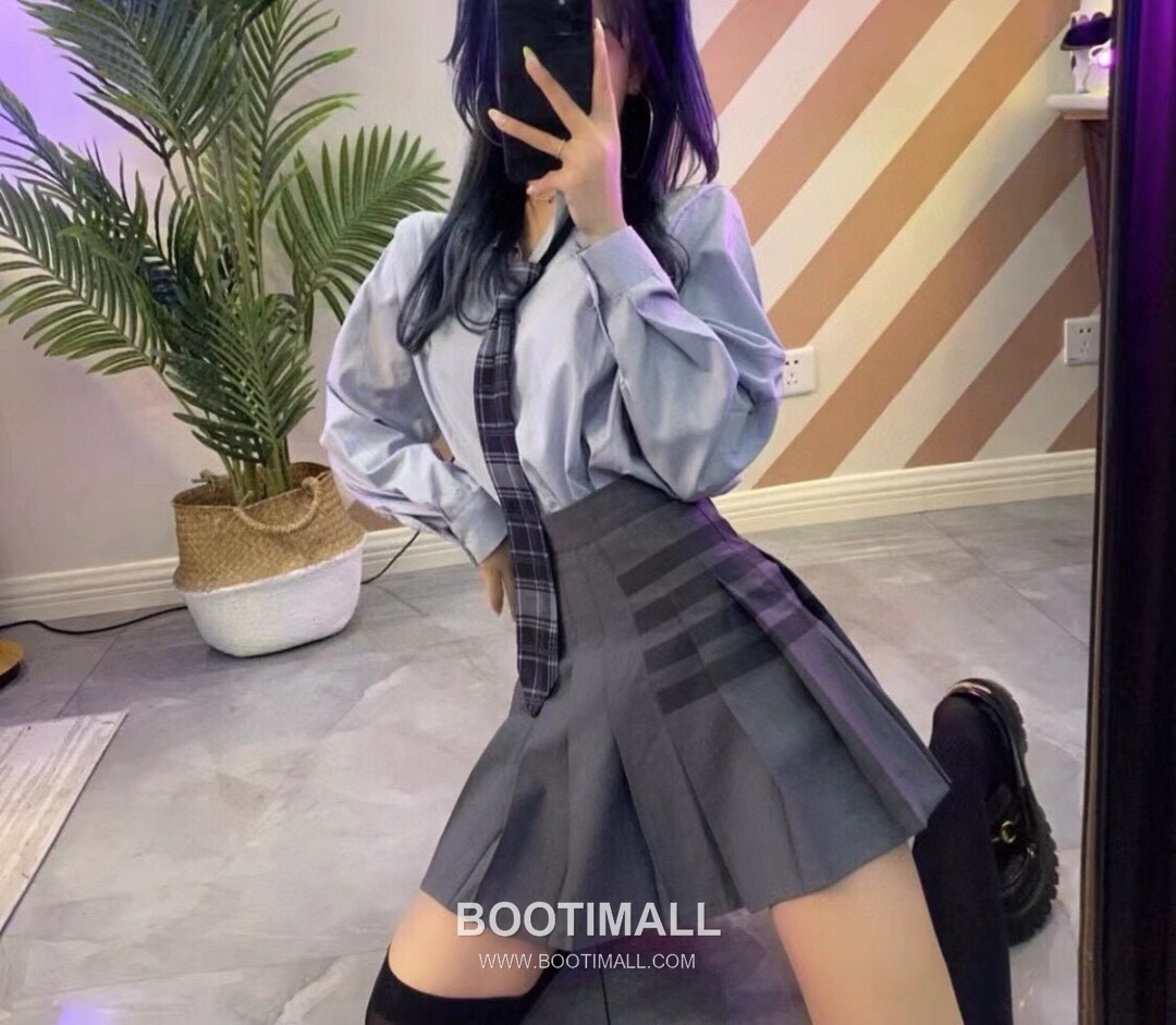 Thom Browne Asymmetric A-Line Pleated Skirt Wool Blend Black 톰브라운 비대칭 A라인 플리츠 스커트 울 혼방 블랙 0, 1, 2, 3 6