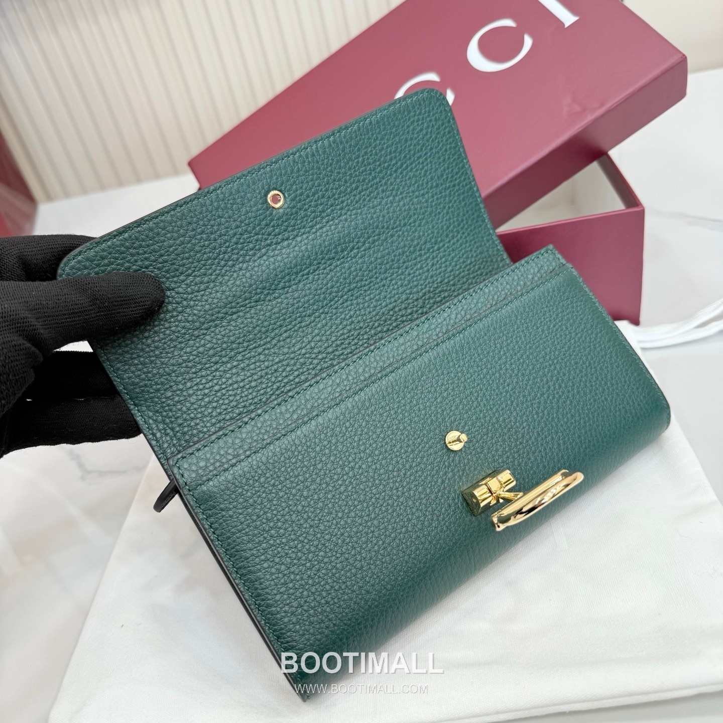 Gucci Long Wallet Grainy Cowhide Leather Green 구찌 롱 월렛 그레인드 소가죽 그린 19cm 7